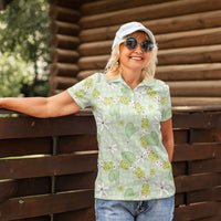 Hawaii Anthurium Tiare Pikake Lei Women Polo Shirt Sage Green Lauhala Art Pattern