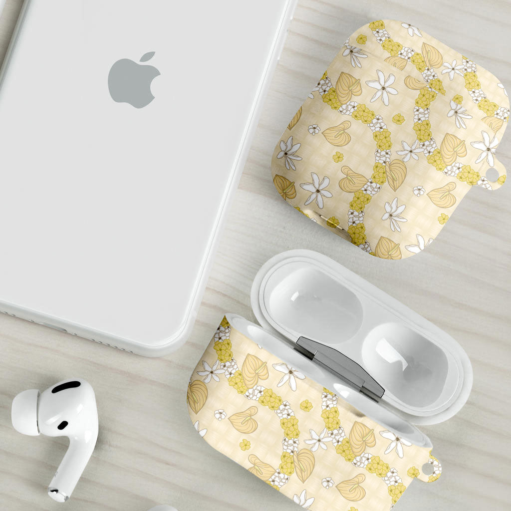 Hawaii Anthurium Tiare Pikake Lei AirPods Case Melemele Lauhala Art Pattern