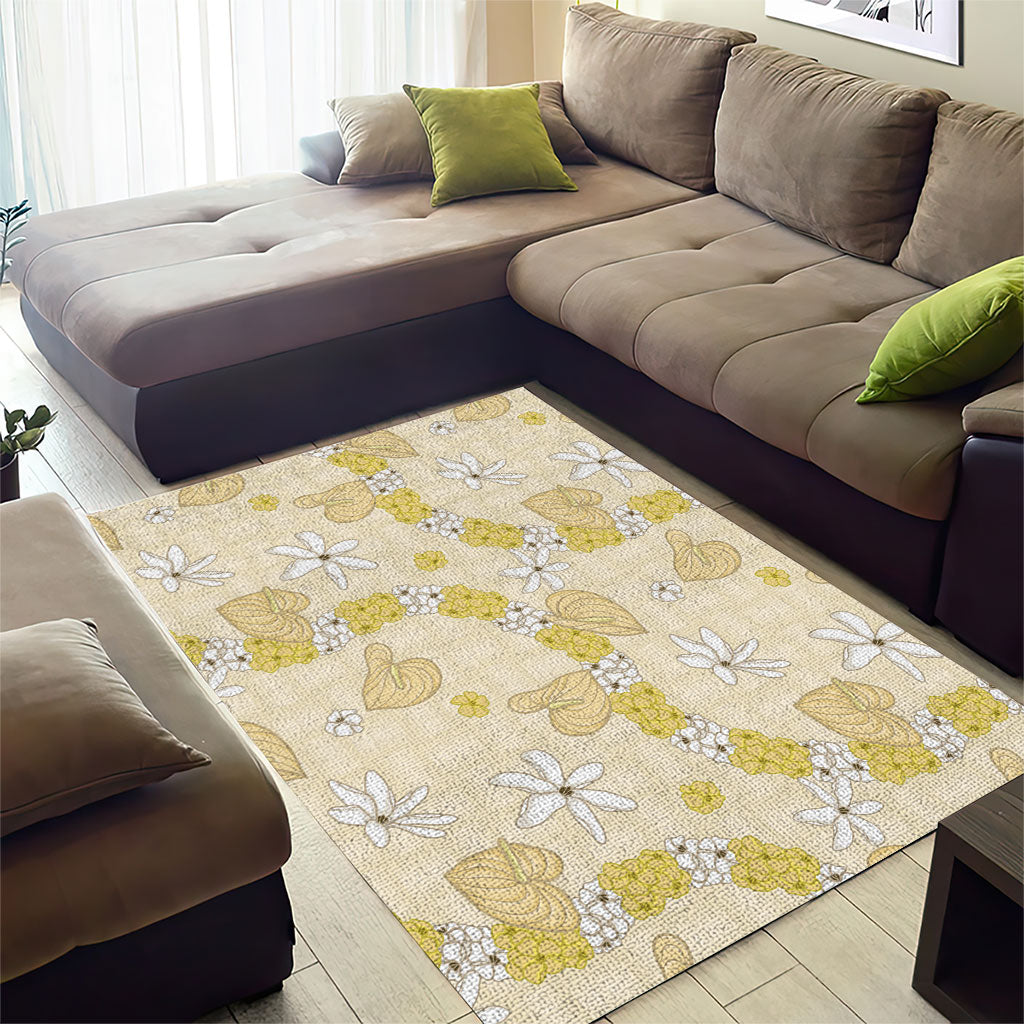 Hawaii Anthurium Tiare Pikake Lei Area Rug Melemele Lauhala Art Pattern
