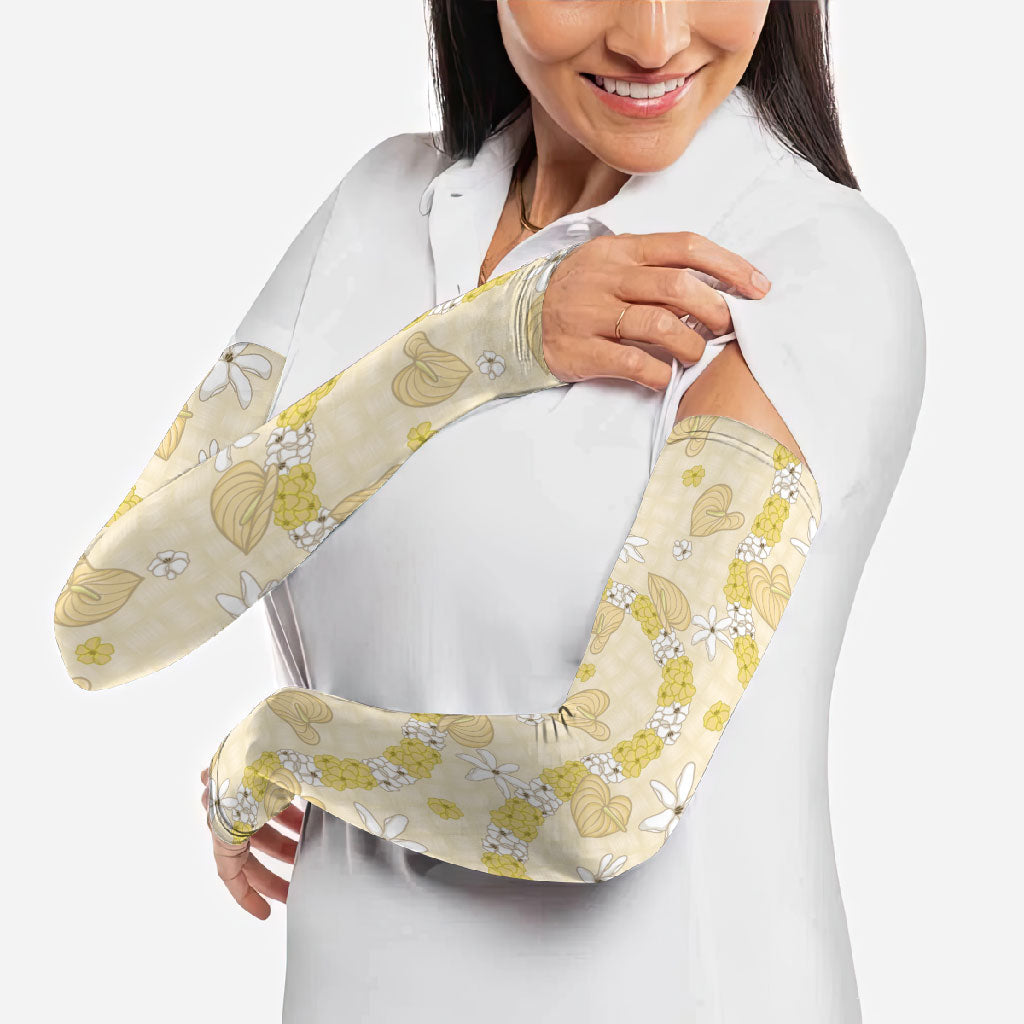 Hawaii Anthurium Tiare Pikake Lei Arm Sleeves Melemele Lauhala Art Pattern