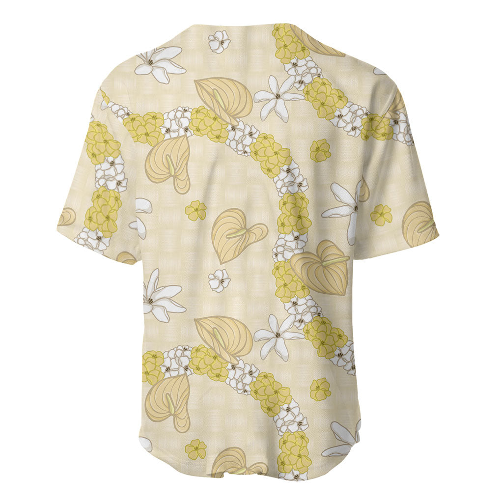Hawaii Anthurium Tiare Pikake Lei Baseball Jersey Melemele Lauhala Art Pattern
