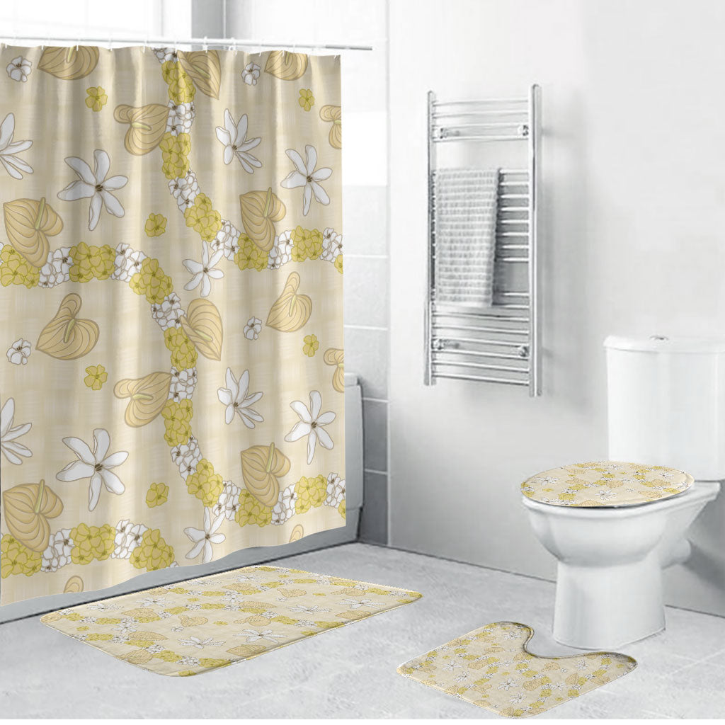 Hawaii Anthurium Tiare Pikake Lei Bathroom Set Melemele Lauhala Art Pattern