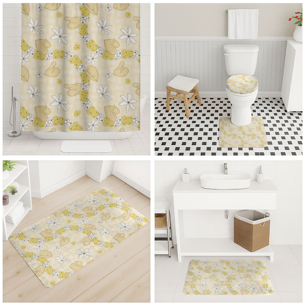 Hawaii Anthurium Tiare Pikake Lei Bathroom Set Melemele Lauhala Art Pattern