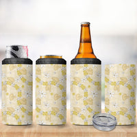 Hawaii Anthurium Tiare Pikake Lei 4 in 1 Can Cooler Tumbler Melemele Lauhala Art Pattern