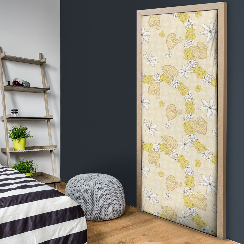 Hawaii Anthurium Tiare Pikake Lei Door Cover Melemele Lauhala Art Pattern