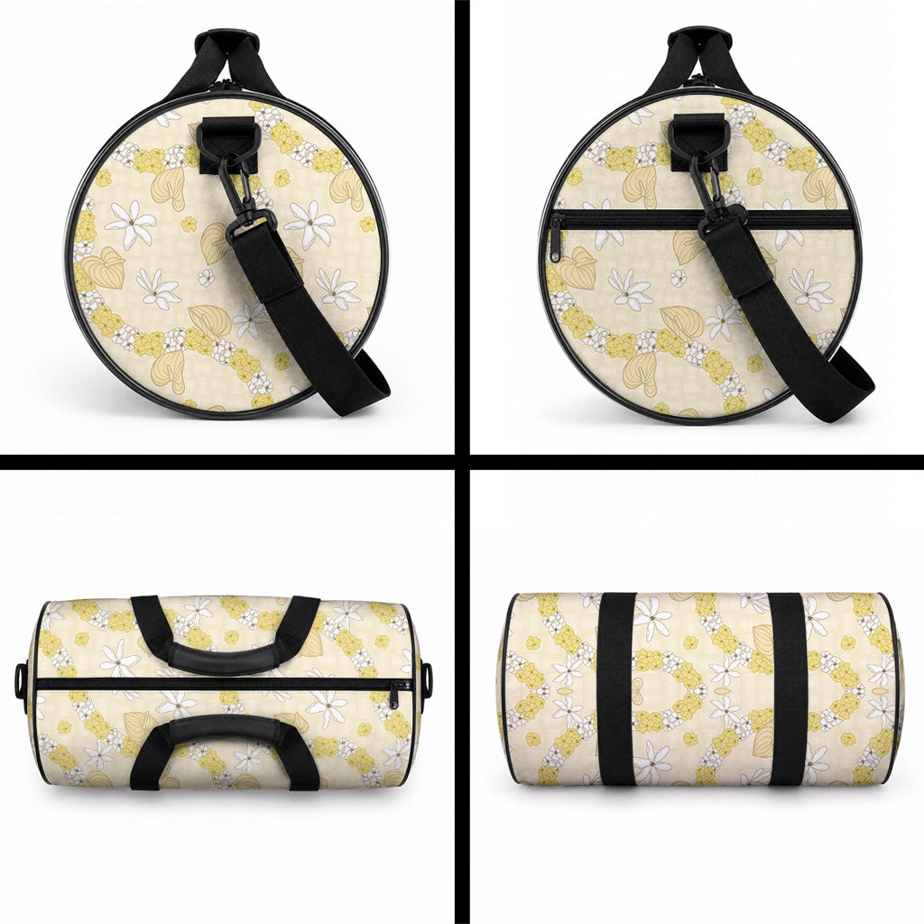Hawaii Anthurium Tiare Pikake Lei Duffle Bag Melemele Lauhala Art Pattern LT01 - Polynesian Pride