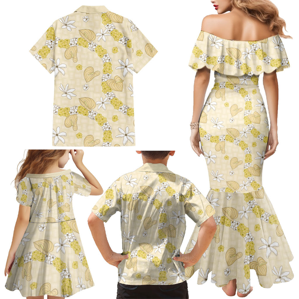 Hawaii Anthurium Tiare Pikake Lei Family Matching Mermaid Dress and Hawaiian Shirt Melemele Lauhala Art Pattern LT01 - Polynesian Pride