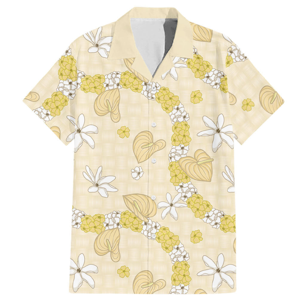 Hawaii Anthurium Tiare Pikake Lei Family Matching Off The Shoulder Long Sleeve Dress and Hawaiian Shirt Melemele Lauhala Art Pattern LT01 Dad's Shirt - Short Sleeve Yellow - Polynesian Pride