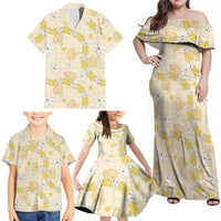 Hawaii Anthurium Tiare Pikake Lei Family Matching Off Shoulder Maxi Dress and Hawaiian Shirt Melemele Lauhala Art Pattern LT01 - Polynesian Pride