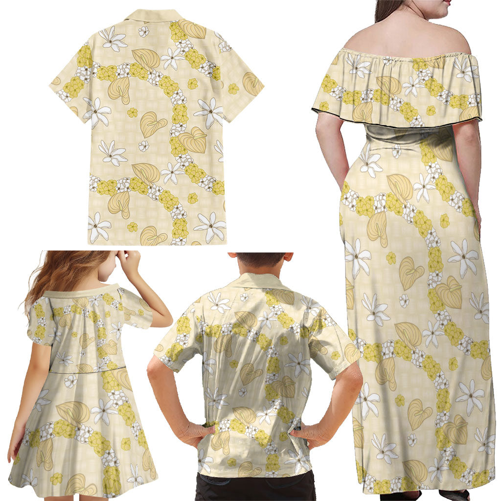Hawaii Anthurium Tiare Pikake Lei Family Matching Off Shoulder Maxi Dress and Hawaiian Shirt Melemele Lauhala Art Pattern LT01 - Polynesian Pride