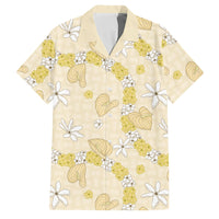 Hawaii Anthurium Tiare Pikake Lei Family Matching Off Shoulder Maxi Dress and Hawaiian Shirt Melemele Lauhala Art Pattern LT01 Dad's Shirt - Short Sleeve Yellow - Polynesian Pride