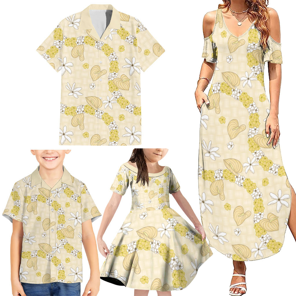 Hawaii Anthurium Tiare Pikake Lei Family Matching Summer Maxi Dress and Hawaiian Shirt Melemele Lauhala Art Pattern LT01 - Polynesian Pride