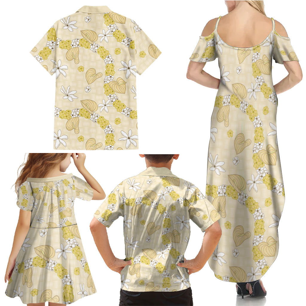 Hawaii Anthurium Tiare Pikake Lei Family Matching Summer Maxi Dress and Hawaiian Shirt Melemele Lauhala Art Pattern LT01 - Polynesian Pride