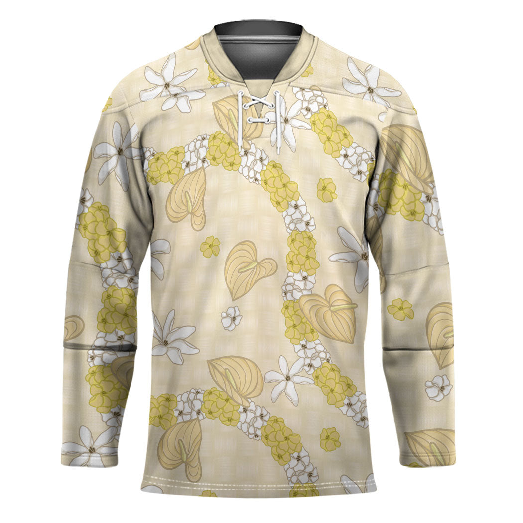Hawaii Anthurium Tiare Pikake Lei Hockey Jersey Melemele Lauhala Art Pattern