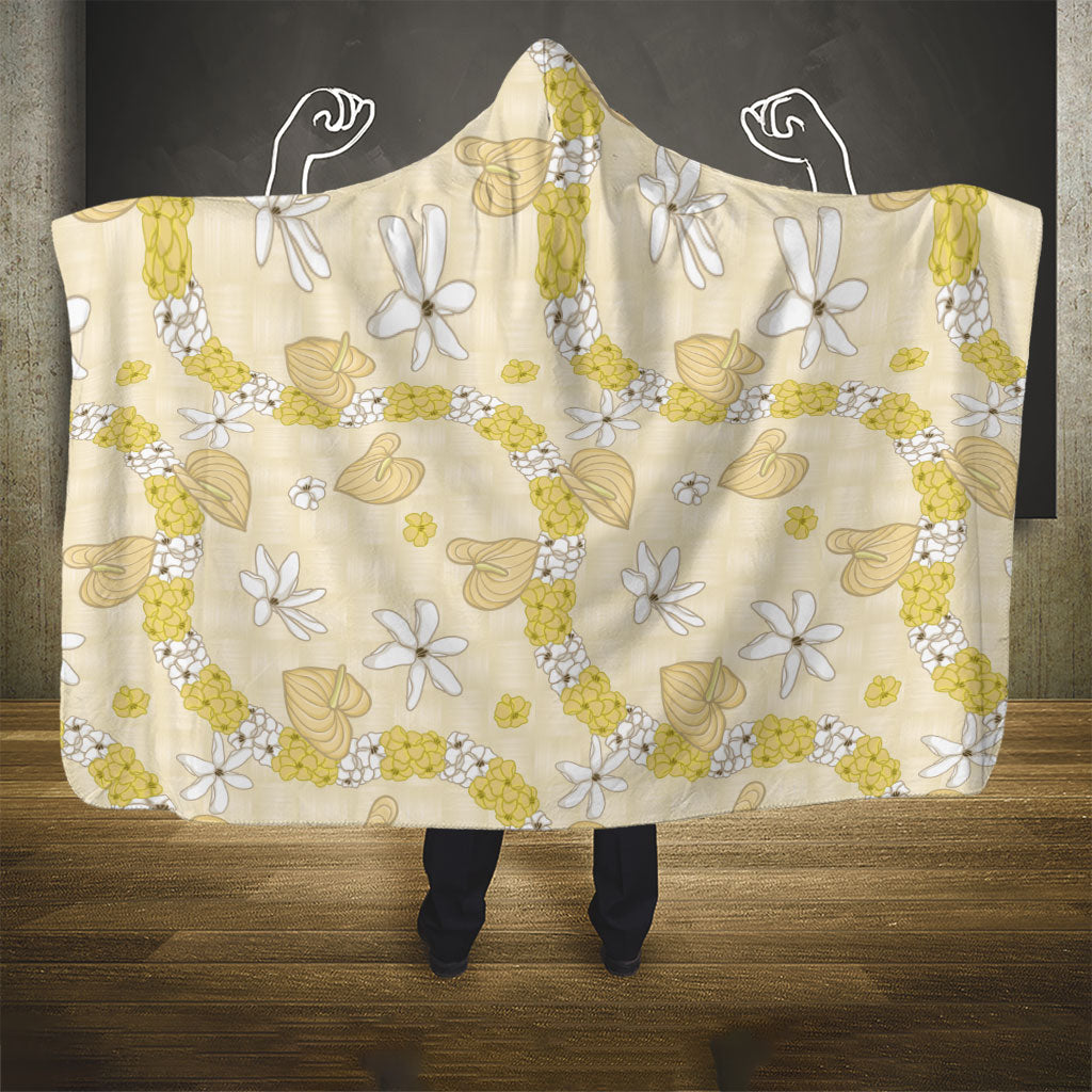 Hawaii Anthurium Tiare Pikake Lei Hooded Blanket Melemele Lauhala Art Pattern