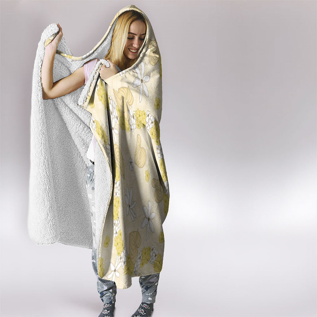 Hawaii Anthurium Tiare Pikake Lei Hooded Blanket Melemele Lauhala Art Pattern