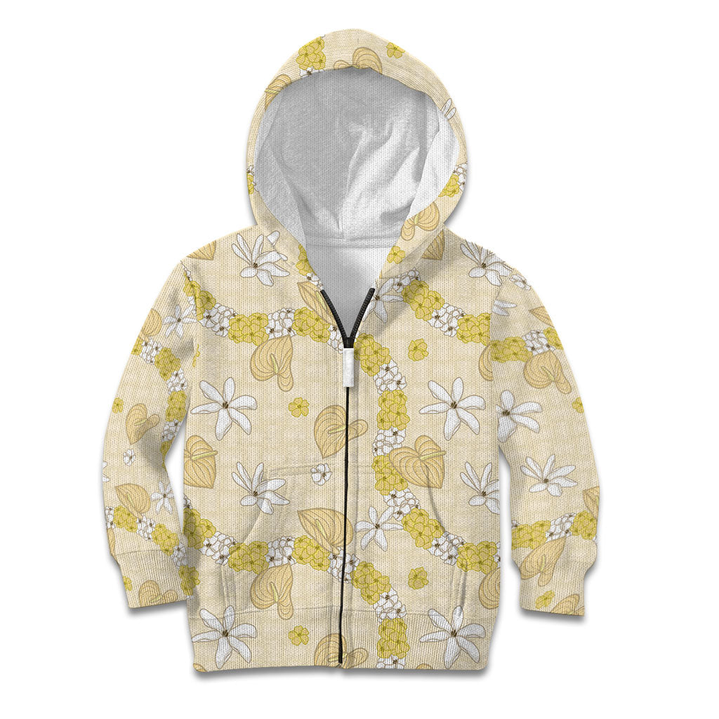 Hawaii Anthurium Tiare Pikake Lei Kid Hoodie Melemele Lauhala Art Pattern