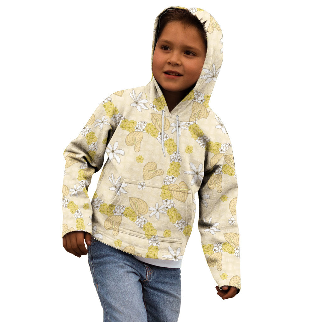 Hawaii Anthurium Tiare Pikake Lei Kid Hoodie Melemele Lauhala Art Pattern