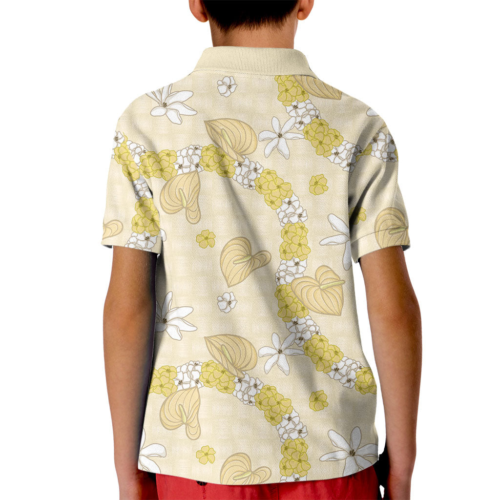 Hawaii Anthurium Tiare Pikake Lei Kid Polo Shirt Melemele Lauhala Art Pattern