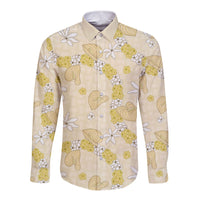 Hawaii Anthurium Tiare Pikake Lei Long Sleeve Button Shirt Melemele Lauhala Art Pattern