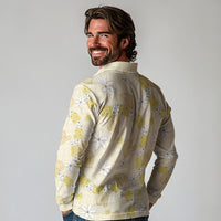 Hawaii Anthurium Tiare Pikake Lei Long Sleeve Polo Shirt Melemele Lauhala Art Pattern
