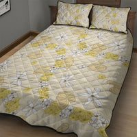 Hawaii Anthurium Tiare Pikake Lei Quilt Bed Set Melemele Lauhala Art Pattern