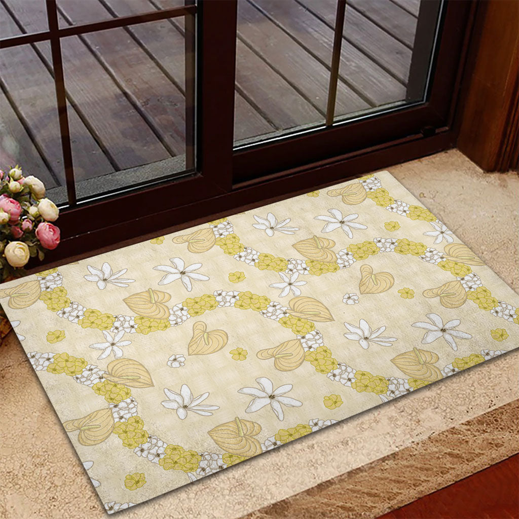 Hawaii Anthurium Tiare Pikake Lei Rubber Doormat Melemele Lauhala Art Pattern