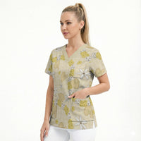 Hawaii Anthurium Tiare Pikake Lei Scrub Top Melemele Lauhala Art Pattern
