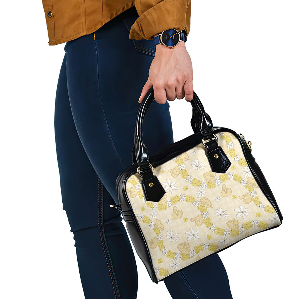 Hawaii Anthurium Tiare Pikake Lei Shoulder Handbag Melemele Lauhala Art Pattern