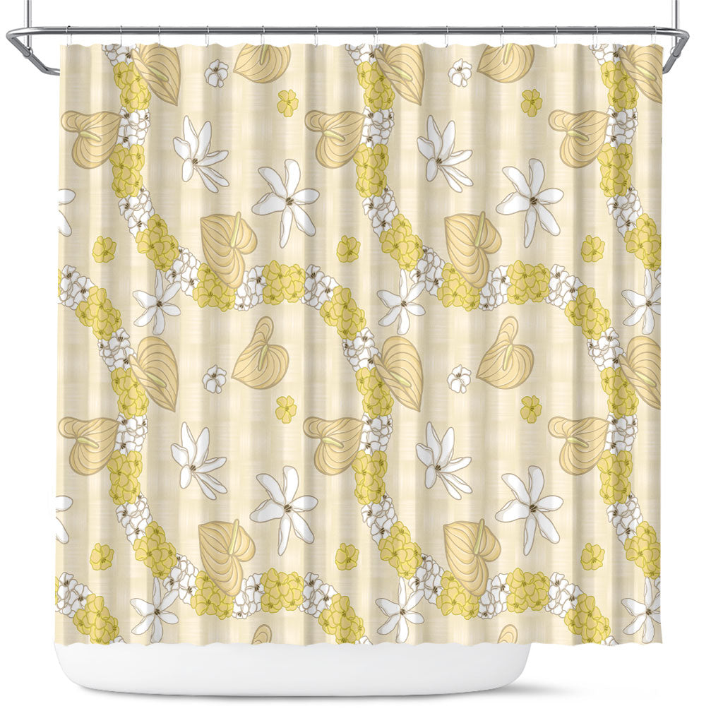 Hawaii Anthurium Tiare Pikake Lei Shower Curtain Melemele Lauhala Art Pattern