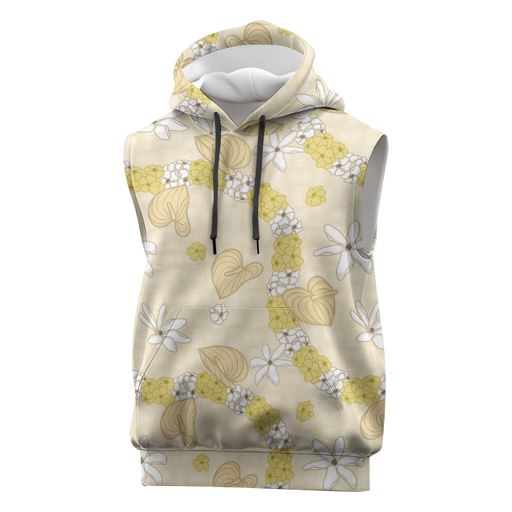 Hawaii Anthurium Tiare Pikake Lei Sleeveless Hoodie Melemele Lauhala Art Pattern
