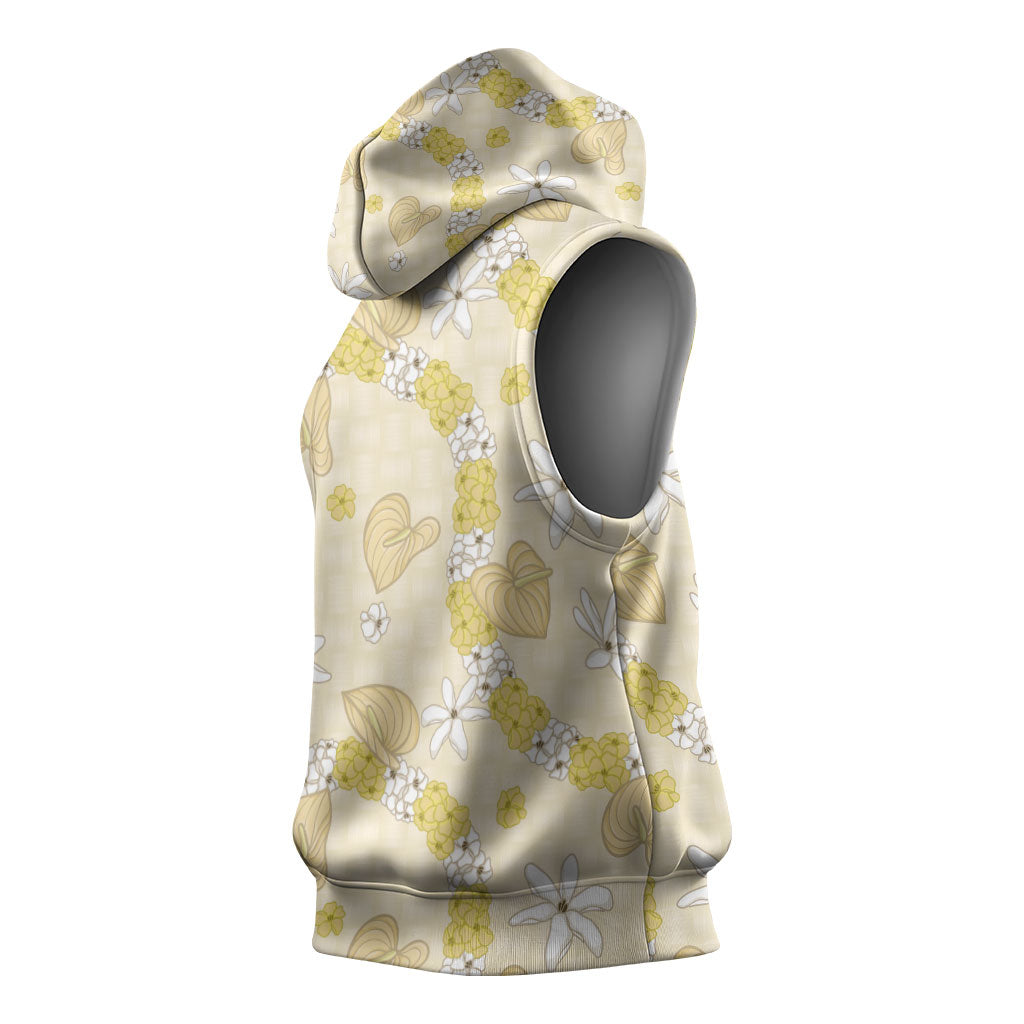 Hawaii Anthurium Tiare Pikake Lei Sleeveless Hoodie Melemele Lauhala Art Pattern
