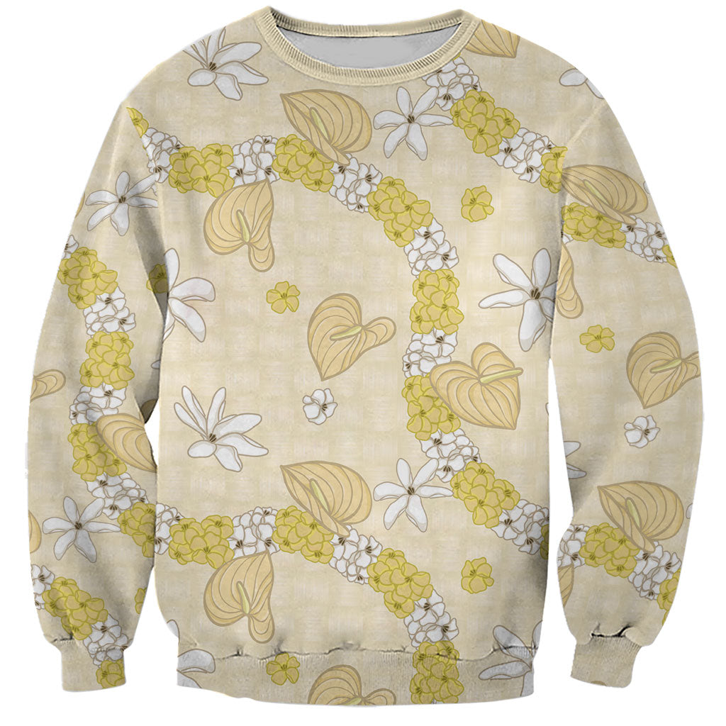 Hawaii Anthurium Tiare Pikake Lei Sweatshirt Melemele Lauhala Art Pattern