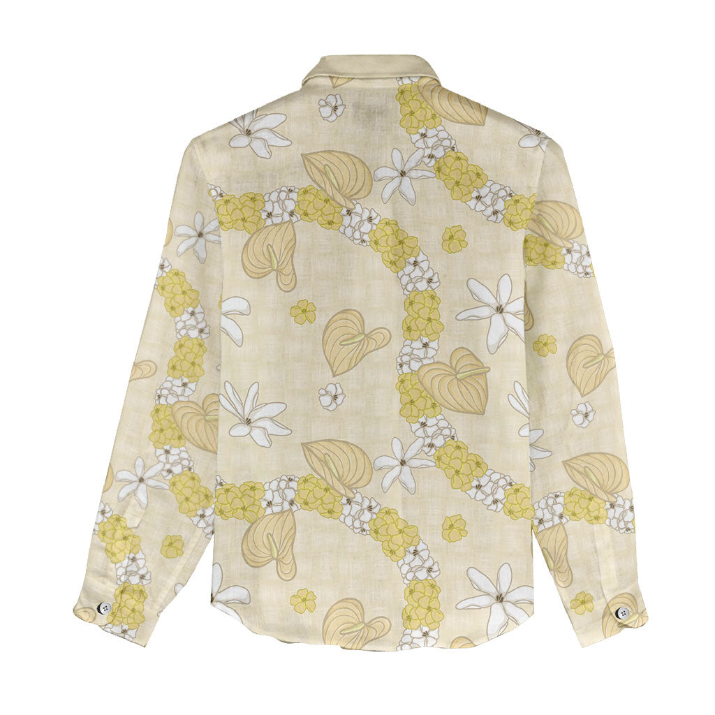 Hawaii Anthurium Tiare Pikake Lei Women Casual Shirt Melemele Lauhala Art Pattern