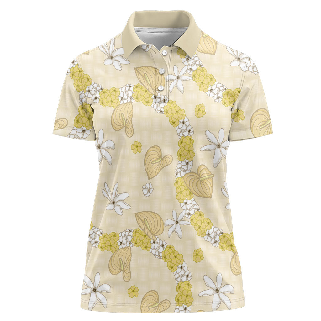 Hawaii Anthurium Tiare Pikake Lei Women Polo Shirt Melemele Lauhala Art Pattern