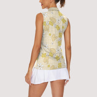 Hawaii Anthurium Tiare Pikake Lei Women Sleeveless Polo Shirt Melemele Lauhala Art Pattern