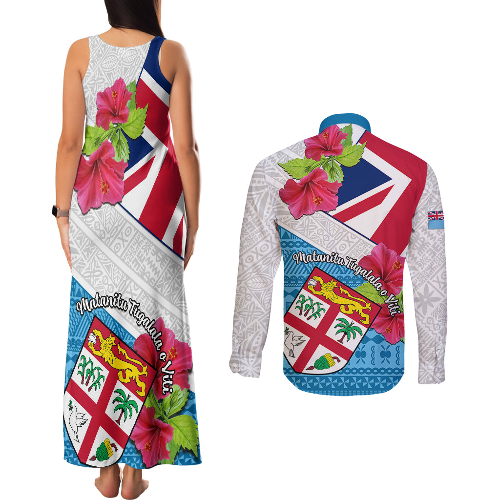 Fiji Day Couples Matching Tank Maxi Dress and Long Sleeve Button Shirts Fijian Hibiscus Special Version LT01 - Polynesian Pride