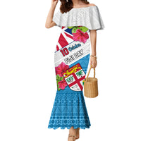 Fiji Day Family Matching Mermaid Dress and Hawaiian Shirt Fijian Hibiscus Special Version LT01 Mom's Dress White - Polynesian Pride