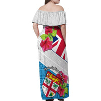 Fiji Day Family Matching Off Shoulder Maxi Dress and Hawaiian Shirt Fijian Hibiscus Special Version LT01 - Polynesian Pride