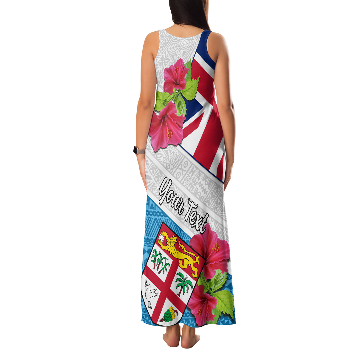 Personalised Fiji Day Family Matching Tank Maxi Dress and Hawaiian Shirt Fijian Hibiscus Special Version LT01 - Polynesian Pride