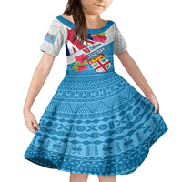 Personalised Fiji Day Kid Short Sleeve Dress Fijian Hibiscus Special Version LT01 KID White - Polynesian Pride