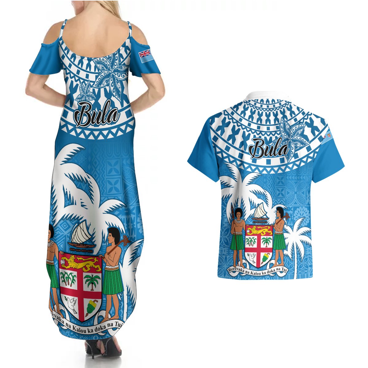 Fiji Couples Matching Summer Maxi Dress and Hawaiian Shirt Bula Fijian Tapa Pattern LT01 - Polynesian Pride