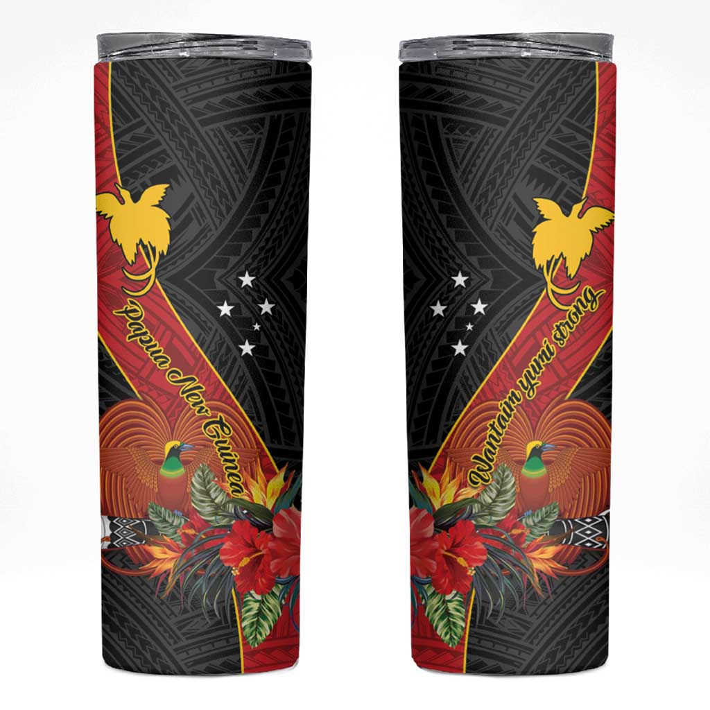 Papua New Guinea Skinny Tumbler Bird Of Paradise With Tropical Flower LT01 Black - Polynesian Pride