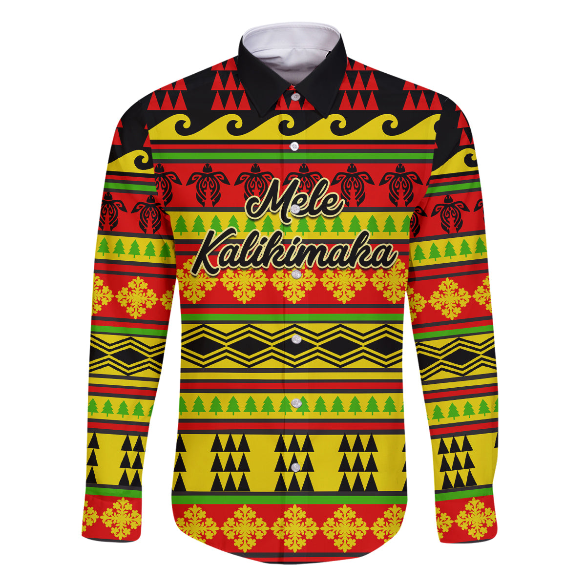 Custom Hawaii Christmas Family Matching Off Shoulder Long Sleeve Dress and Hawaiian Shirt Hawaiian Quilt Pattern Reggae Version LT01 Dad's Shirt - Long Sleeve Art - Polynesian Pride