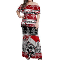 Custom New Zealand Christmas Off Shoulder Maxi Dress Maori Meri Kirihimete Moko LT01 Women Red - Polynesian Pride
