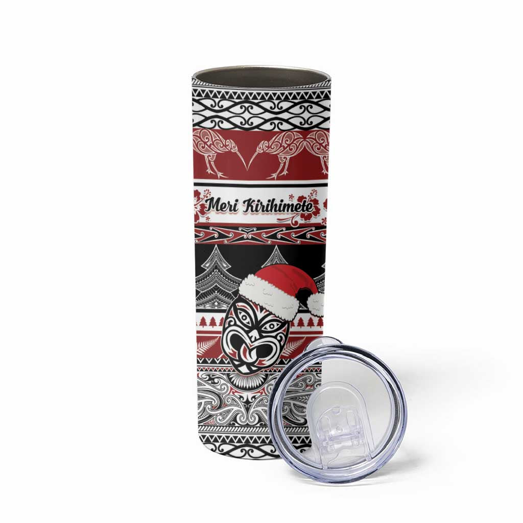 Custom New Zealand Christmas Skinny Tumbler Maori Meri Kirihimete Moko LT01 - Polynesian Pride