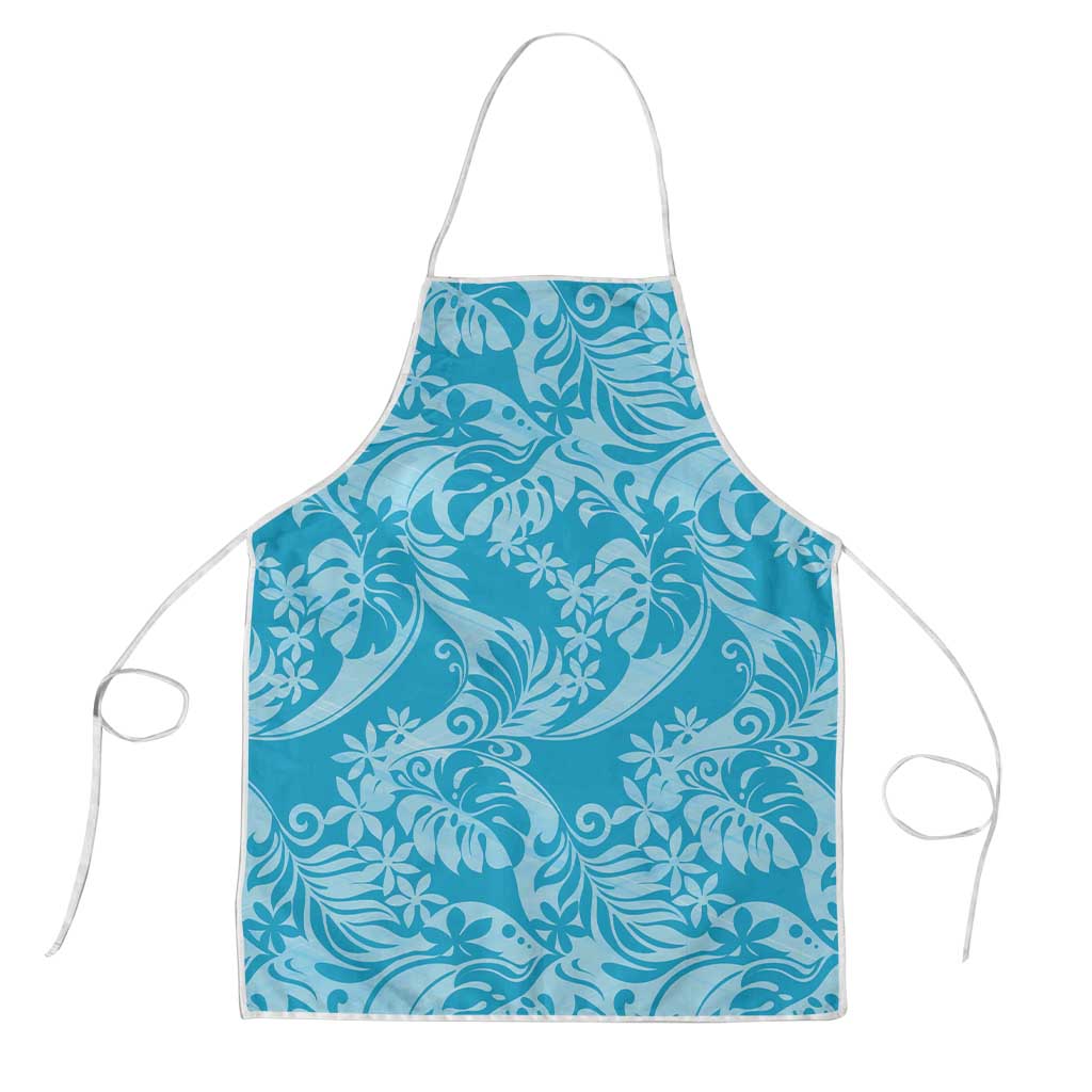Tahiti Ninamu Tiare Floral Apron Monstera Palm Tropical Leaves LT01 Blue - Polynesian Pride