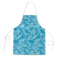Tahiti Ninamu Tiare Floral Apron Monstera Palm Tropical Leaves LT01 Blue - Polynesian Pride