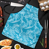 Tahiti Ninamu Tiare Floral Apron Monstera Palm Tropical Leaves LT01 Blue - Polynesian Pride