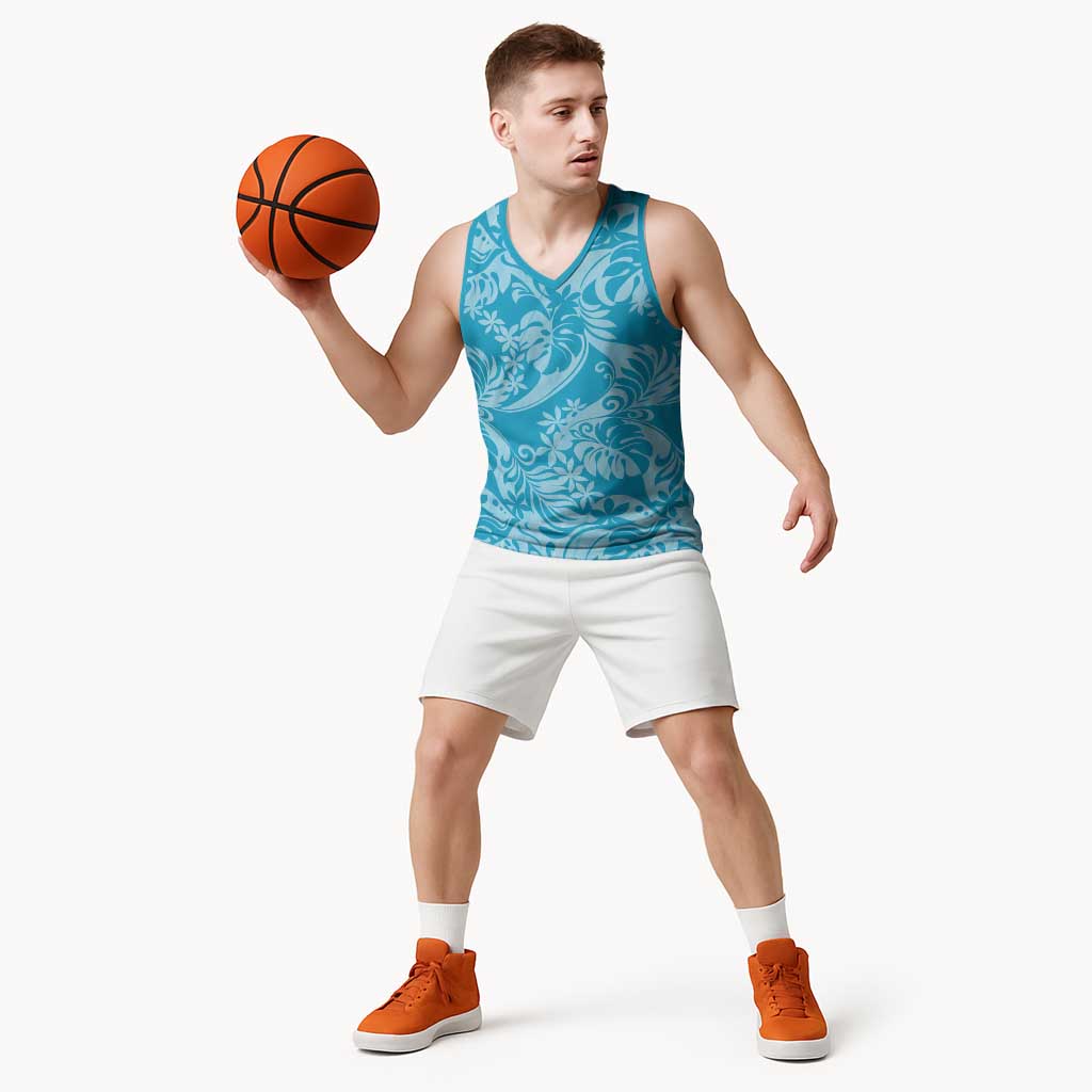 Tahiti Ninamu Tiare Floral Basketball Jersey Monstera Palm Tropical Leaves - Polynesian Pride